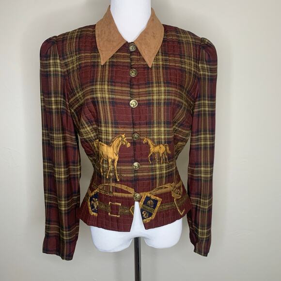Vintage Equestrian Quilted Blazer Sz 10 Faux Suede Collar - Picture 1 of 11